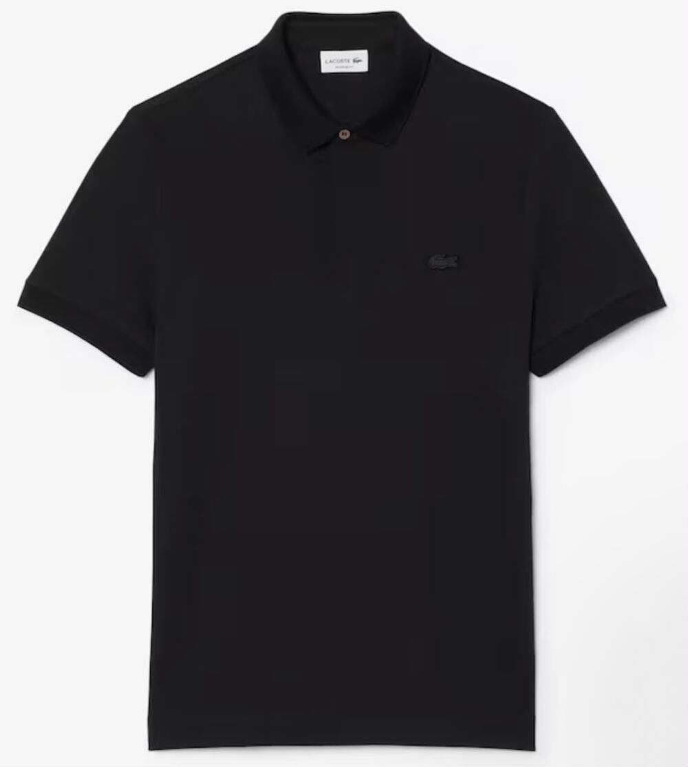 Lacoste Black Polo Shirt Short Sleeve Tonal Crocodile Logo